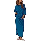 Halfword 2 Piece Sets for Women Oversized Shirt and Maxi Skirt Set Vacation Clothes Casual Lounge Set with Pockets