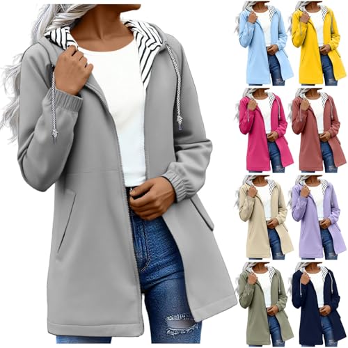 Angxiwan Womens Zip up Fleece Hoodies for Women UK Oversized Zip up Hoodie Women Waterproof Lightweight Jacket Loose Fit Striped Lining Long Sleeve Black Top