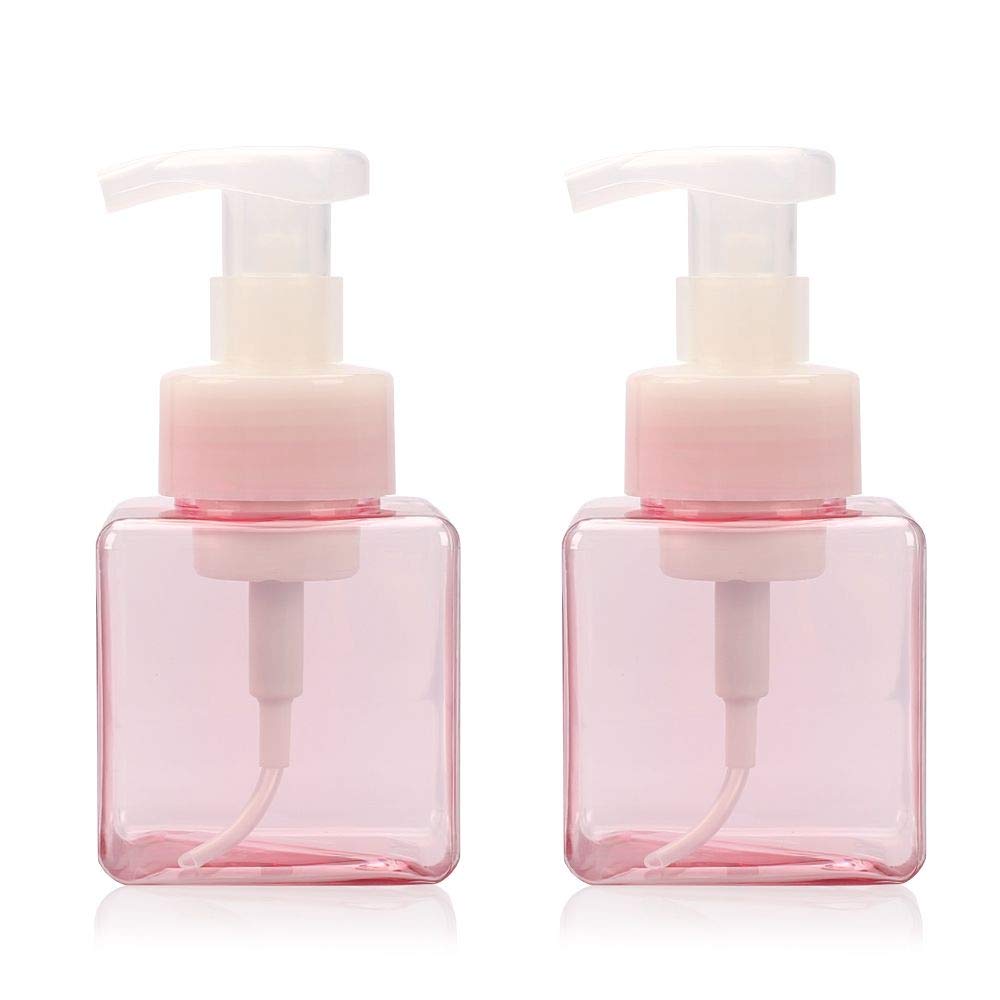 Viewnub 250ML Foaming Hand Soap Dispenser Foaming Pump Bottle with Plastic Tops Square,Pack of 2,Transparent Pink