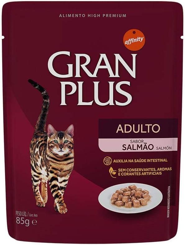 Ração Úmida GranPlus Para Gatos Adultos Sachê Sabor Salmão 85g