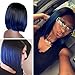 Lady Miranda Ombre Color Bob Wig Black to Blue Dark Roots Heat Resistant Synthetic Wigs No Bangs Wig for Women (Black&Blue)
