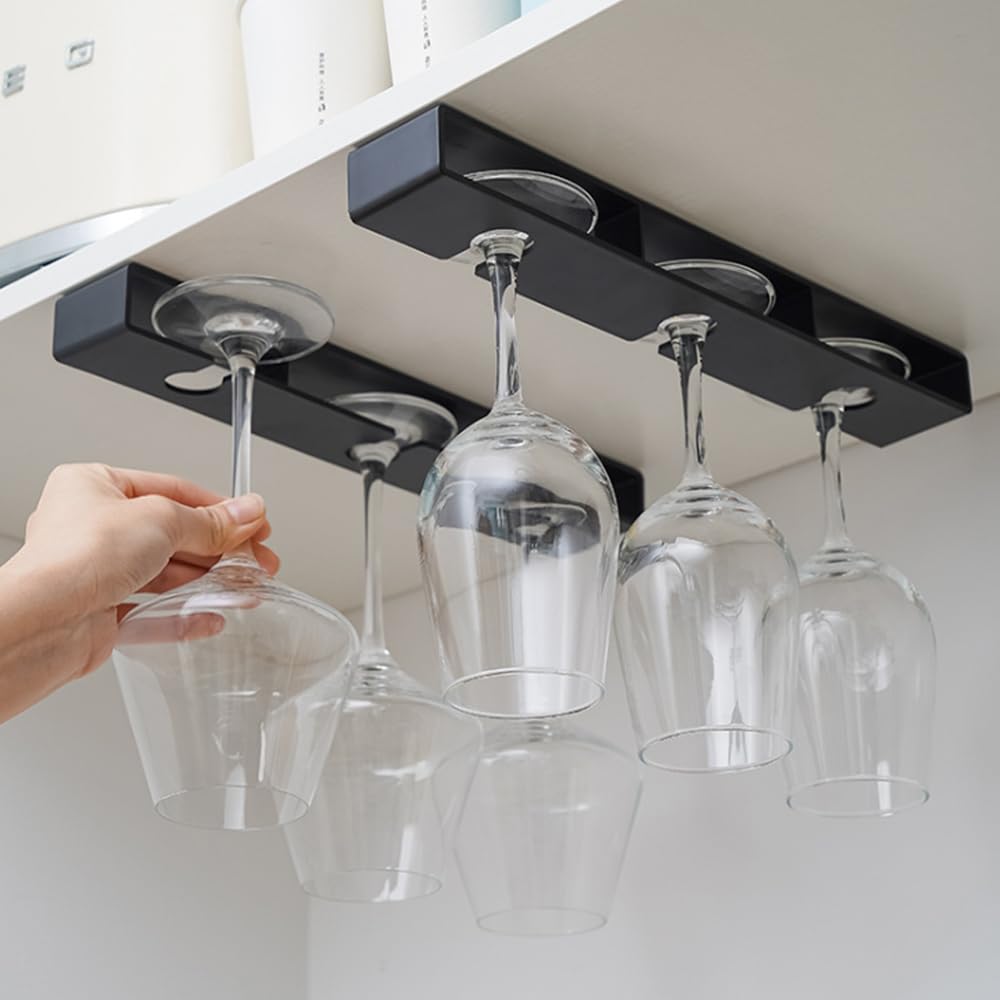 Anicy Pack of 2 Wine Glass Holders for Hanging - Glass Holder Hanging, Wine Glass Holder Wall, Suitable for Kitchen, Bar, Restaurant (Black)