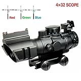 Aipa Prism 4x32 AR15 Rifle Scope Red/Green/Blue Triple Illuminated Rapid Range Reticle W/ Top Fiber Optics Sight and Weaver Slots (24 Month Warranty)
