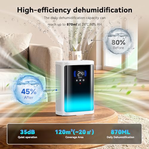 Home Dehumidifier Mould 3000 ml, Silent Timer 6/8/12 Hours (White) | Quiet, Thermal Detection, Intelligent Defrosting, Full Panel HD Screen, for Bathroom, Bedroom, Closet