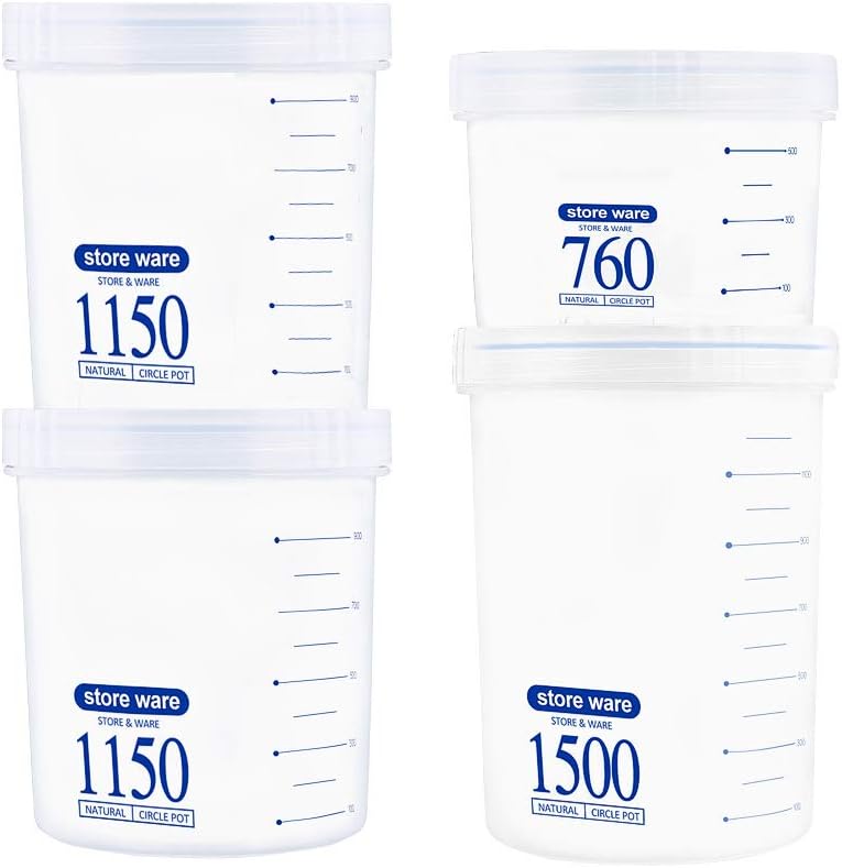 Yishik Airtight Food Storage Canister Set of 4 Stackable Jars Dry Food Container with Lids and Measure Marks - BPA-Free Microwave/Freezer Safe,Ideal for Flours, Sugars, Pasta and Nuts