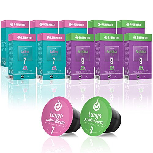 Gourmesso Lungo Box – 100 Nespresso kompatible Kaffeekapseln – 100 % Fairtrade – Die 2 beliebtesten Lungo-Sorten in…