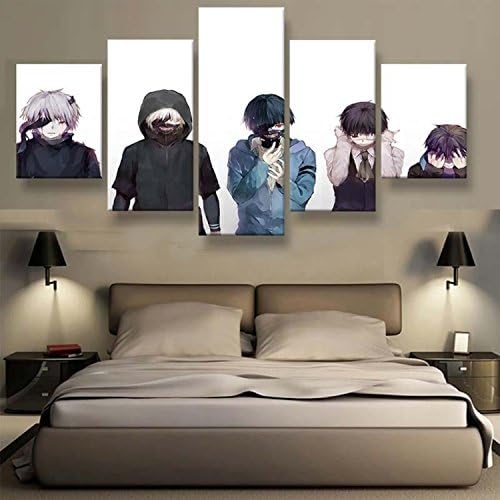 Canvas Posters For Living Room Home Decor Framework 5 Pieces Tokyo Ghoul Paintings Wall Art HD Prints Anime Ken Kaneki Pictures