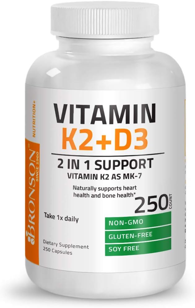 Vitamin K2 (MK7) with D3 Supplement Bone and Heart Health Non-GMO Formula 5000 IU Vitamin D3 & 90 mcg Vitamin K2 MK-7 Easy to Swallow Vitamin D & K Complex, 250 Capsules: Health & Personal Care