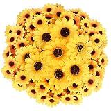 JOHOUSE 220PCS Artificial Sunflower Heads, Fake Sunflowers Faux Silk Sunflower F