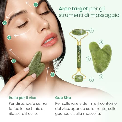 PLANTIFIQUE Jade Roller Face and Gua Sha | Jade Roller and Guasha Stone Anti-Wrinkle Massager | Skincare Face Roll Massager Kit | Complete Gift Idea Facial Body Feet Original Massage