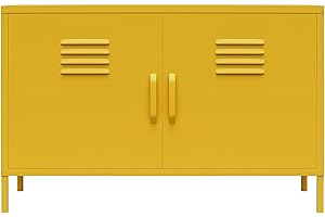 REALROOMS Shadwick 2-Door Wide Metal Locker Accent Storage Cabinet, Mustard Yellow