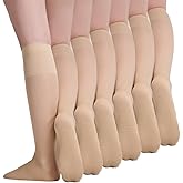 Yilanmy 6 Pairs Knee High Stockings for Women, 30D Sheer Nylon Knee High Hose Non Slip Calf Stockings with Reinforced Toe