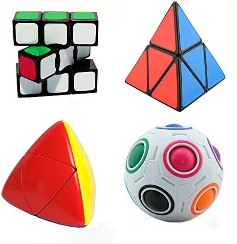 HJXD global Set of 4 pack magic cube include 2x2x2 Pyraminx+Mastermorphix+1x3x3 magic cube+Rainbow ball cube