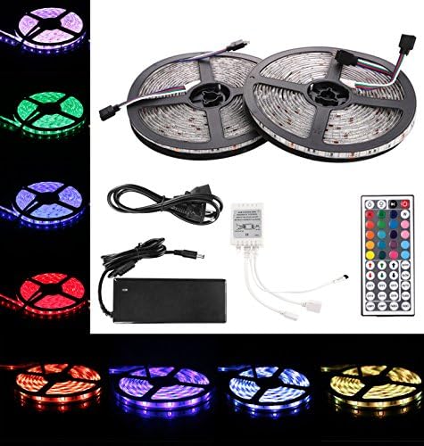 Xiner SMD 5050 Waterproof Led Light Strips 2X300 LEDs (32.8 Feet) RGB Flexible LED Strip Light with 44 Key IR Remote Controller+ + Power Supply +IR Control Box for Christmas Party Kitchen