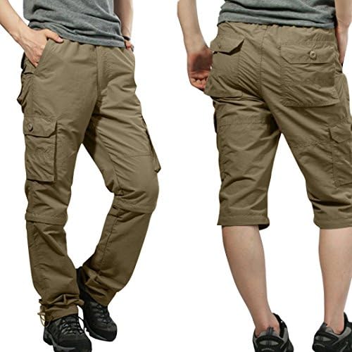 Hot Sale! ❤️ Men Trousers, Neartime Male Outdoor Quick-Drying Casual Pants Solid Color Multifunction Pants Loose Removable Overalls (❤️Asian3XL, Khaki)
