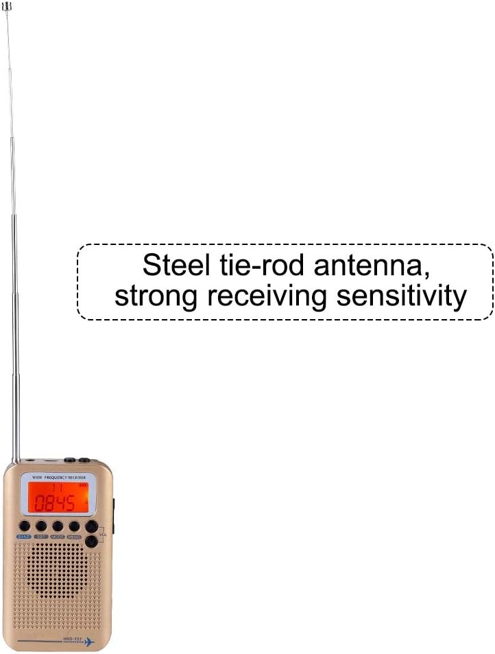 Bewinner Portable Aircraft Radio Receiver - Full Band AIR/FM/AM/CB/SW/VHF, LCD Display with Backlight (Gold) - Image 4