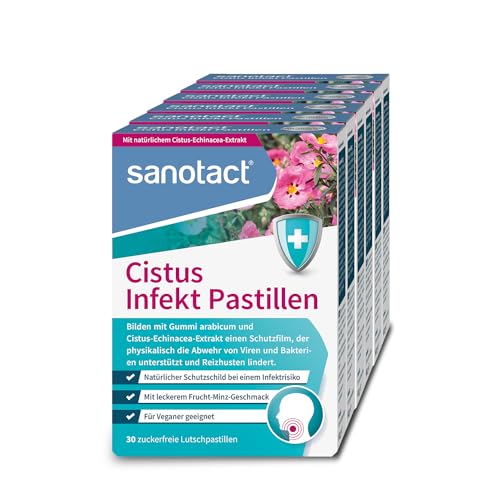 sanotact Cistus Infekt Pastillen (6 x 30 Lutschpastillen) • Cistus-Echinacea-Extrakt + Gummi arabicum • Zur Unterstützung der Abwehr von Viren & Bakte