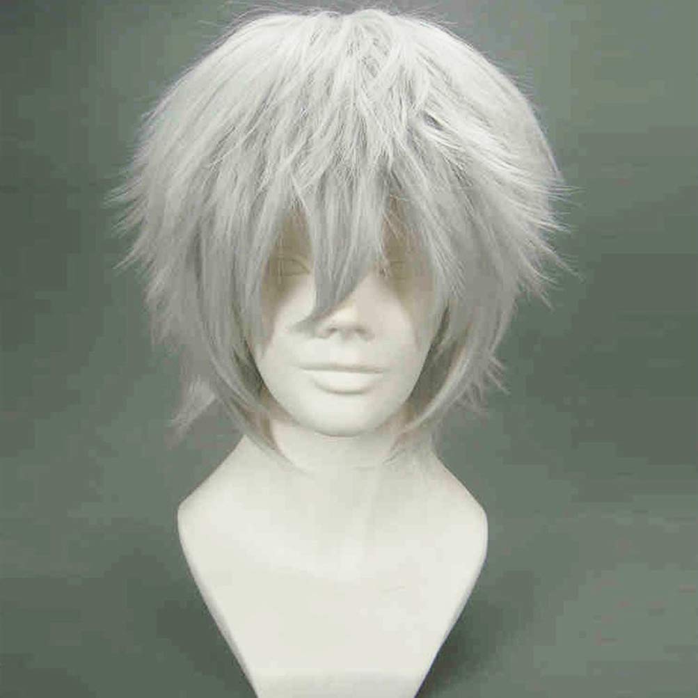 BERON Cool Men Short Straight Cosplay Costume Party Funny Wigs (Silvery Grey))