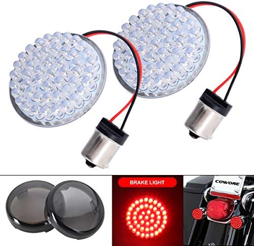 COWONE 2'' Bullet Style 1156 Insert Rear Brake Light LED Turn Signal with Smoked Lenses Covers for Harley Davidson Motorcycles