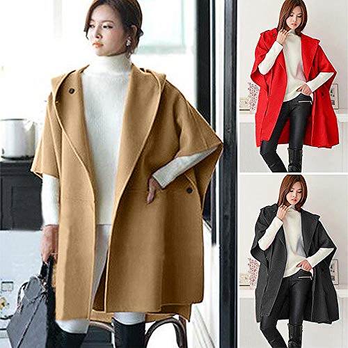 POTO Women Coats Plus Size, Ladies Loose Batwing Wool Poncho Winter Warm Coat Jacket Cloak Cape Parka Outwear