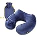 Metene Travel Pillow Soft Velvet Inflatable Neck Support Pillows for Airplanes Washable Cover with Portable Carrying Bag