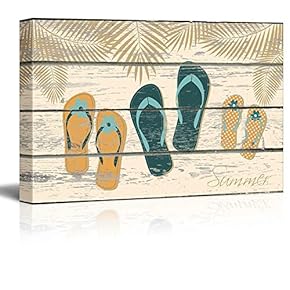 Illustration of Sandals and Tree Leaves - Canvas Art Home Art - 12x18 inches