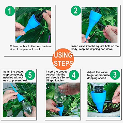 OZMI Plant Self Watering Spikes Devices, 6 Pack Automatic Irrigation Equipment Plant Waterer with Slow Release Control Valve, Adjustable Water Volume Drip System for Home and Vacation Plant Watering