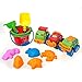 KAWO Beach Toys Set of 11 in Net Bag- Sand Toys with Bucket,Shovel, Rake, Toy Cars, Crab, Sea Stars, Sea Horse, Fish, Shell Molds and More for Boys, Girls & Toddlers