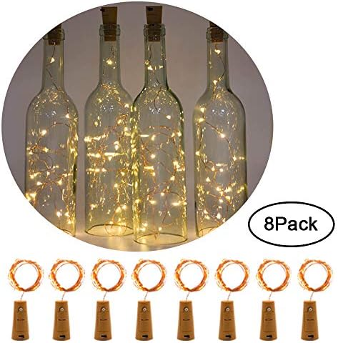GLODD Wine Bottle Fairy Lights, Battery Operated Copper Wire String Lights for Outdoor/Indoor DIY Décor, Party, Weddings and Christmas - 6.5ft,20 LED (Warm, Pack of 8)
