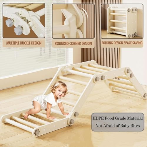 AM ANNA Toddler Climbing Toys, Swedish Ladder Kids Pikler Triangle Set,Montessori Indoor Play Gym,Multifunction Foldable Indoor Climbing Gym for Kids,Plastic Montessori Indoor Jungle Gym Playground