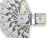 Realistic Double Sided Prop Money - Set of 100 $50 Dollar Bill Total $5,000 with Black Currency Strap - Full Print Paper Cash for Movie, TV, Videos, Pranks, Advertising & Novelty, 6.25 x 2.5 inches