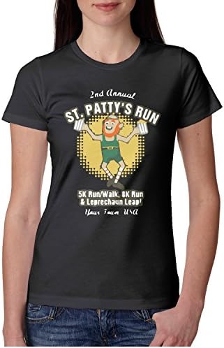 MEWIFDJPOWE St. Patrick's Run &amp; Leap Classic Women's Cotton Tee Shirts Black