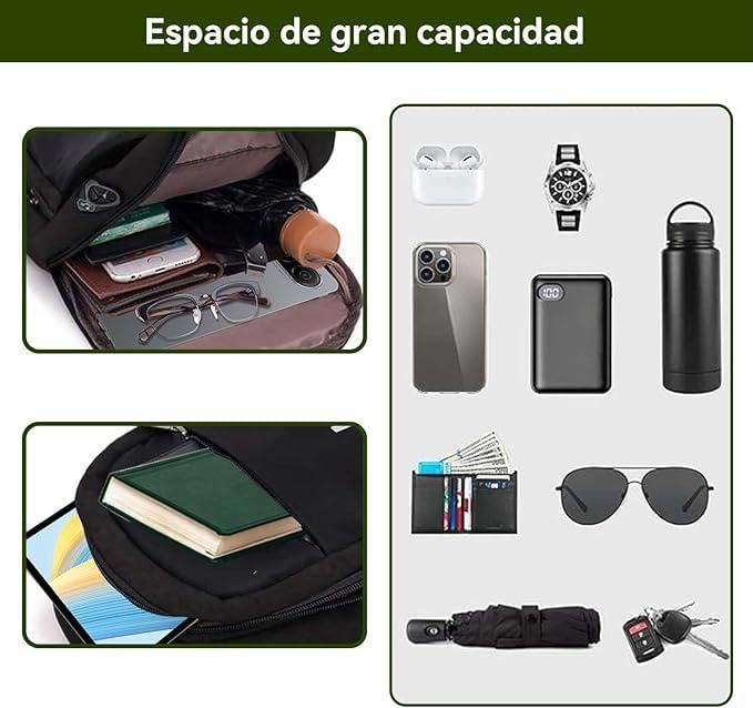 Mochila Cruzada Multifuncional para Hombre,Mochila unisex,Bolso de bandolera Impermeable con Puerto de Carga USB y de Auriculares,bandolera hombre,para Senderismo,Deportes,Actividades al Aire Libre