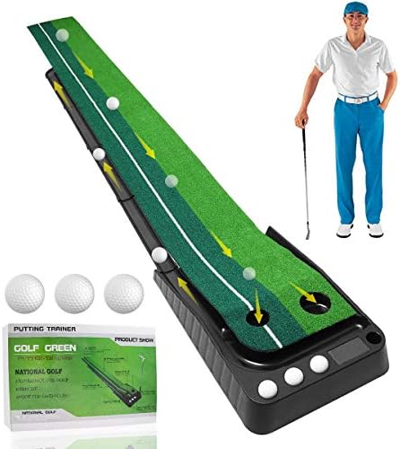 Golf Putting Mat Green with Auto Ball Return System & 3 Golf Balls Portable Mini Golf Practice Training Aid Equipment Game and Golf Gifts for Men Home Office Backyard Indoor Golf Outdoor Use