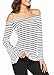 ZJCT Womens Sexy Off The Shoulder Tops Long Sleeve Shirts Striped Juniors Casual Tops Whitestripes L