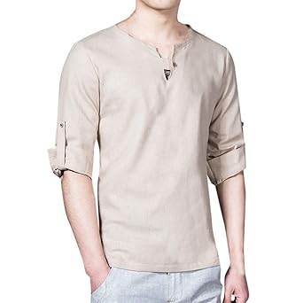 Übergroße Größe Shirt für Herren,Skxinn Männer Mode T-Shirt Tops Tang Anzug 3/4 Ärmel Leinen Bluse Rundhals Cardigan Freizeit