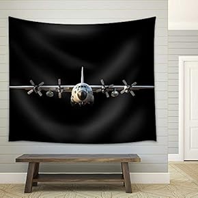 Military Transport Aircraft on Black Background - Fabric Wall Tapestry Home Decor - 51x60 inches