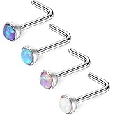 Ruifan 18G 1.5mm 2mm 2.5mm 3mm Jeweled Opal Nose L Shaped Studs Rings Pin 2mm Clear Bioflex Nose Ring Retainer Piercing Jewelry 4-24PCS