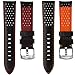 Geckota Genuine Italian Leather Perforated Sport Watch Band, Black with Contrasting Stitching