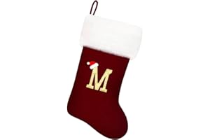 Tokforty 20 Inches Wine Red Velvet with White Super Soft Plush Cuff Monogram Christmas Stocking, Xmas Personalized Embroidere
