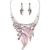 Rosemarie & Jubalee Women's Unbe-leaf-ably Stunning Crystal Rhinestone Accented Textured Metal Leaf Statement Necklace Earrings Set, 14"+3" Extender