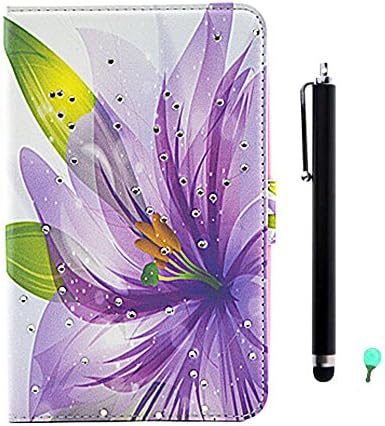 Folio Case for Samsung Galaxy Tab S2 8.0 inch SM-T710/SM-T715 - fengus [Colorful Pattern Design] Bling Diamond PU Leather Flip Protective Cover with Stand + Dust Plug + Stylus, Purple Flower