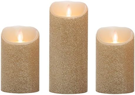 LED Wax Flameless Candles - Pack of 3 (Gold Glitter)
