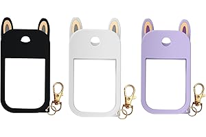Hovmvtee 3 Pack Cute Ear Silicone Case Compatible with Touchland Hand Sanitizer Spray (Fit for 1 FL.OZ), Protective Case with Keychain, Hand Sanitizer Holder(Black,White, Purple)