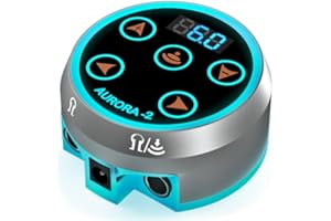 AURORA TATTOO Aurora II Professional Tattoo Machine Power Supply- Touchscreen, Digital Display & Color LEDs (Silver)