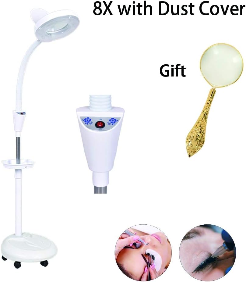 8X LED Facial Magnifying Lamp with Wheels Dust Cover ONOff