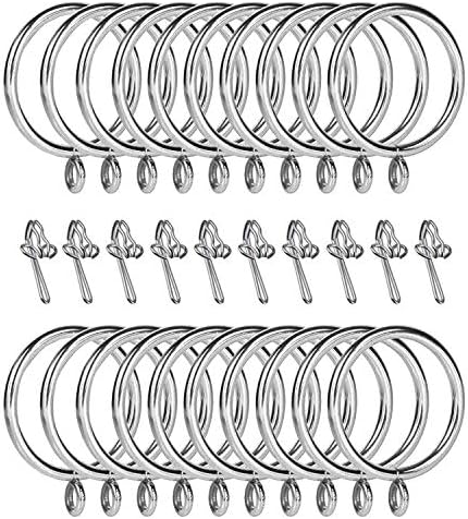 EDEG 20 Pack Metal Curtain Rings Hanging Rings with 20 pack Metal Curtain Hooks for Curtain and Rod, 38mm Internal Diameter Silvers
