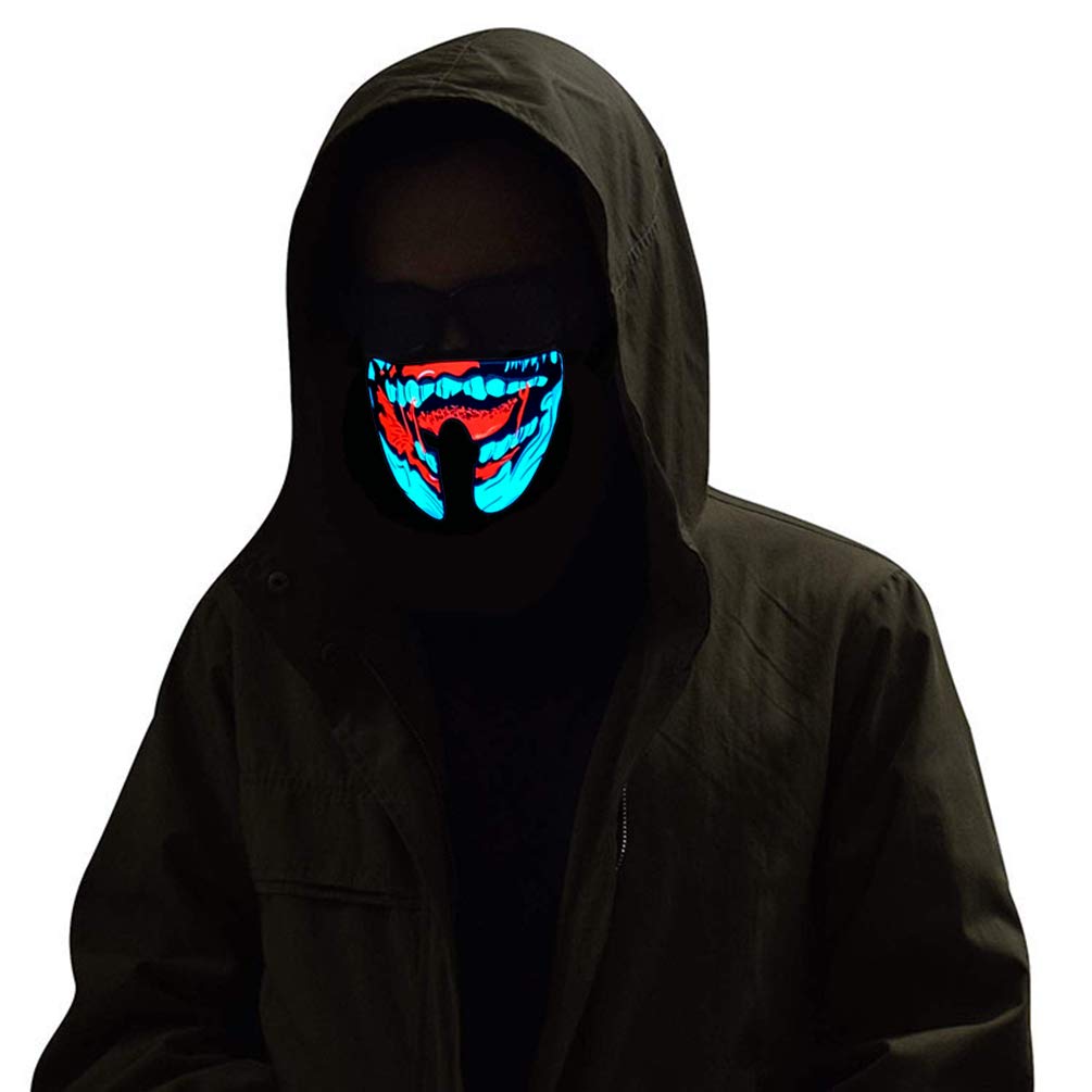 Kampeaburr Voice-Activated Cosplay Mask Light Up Music Mask LED Mask for Women Man Gigts Bandanna Warm Mask Costumes Party (Blood tooth) — image 1