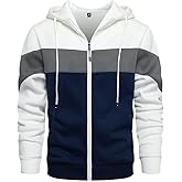 LBL Mens Slim Fit Long Sleeve Zip-up Fleece Hoodie Color Block Sweatshirt with Kangaroo Pocket