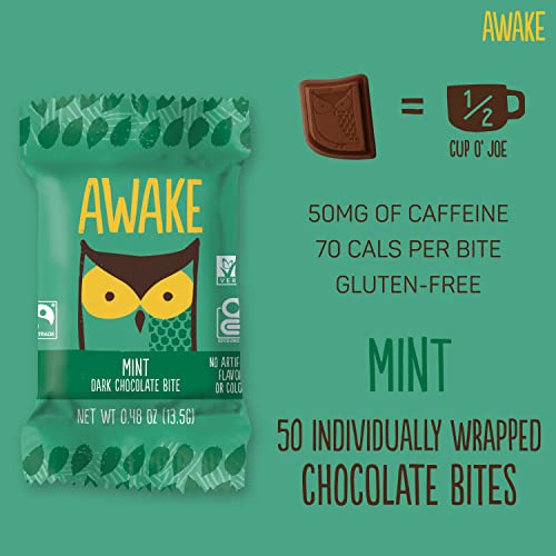 AWAKE Caffeinated Chocolate Bites Coffee Alternative Low Calorie Snacks Bite Size Energy